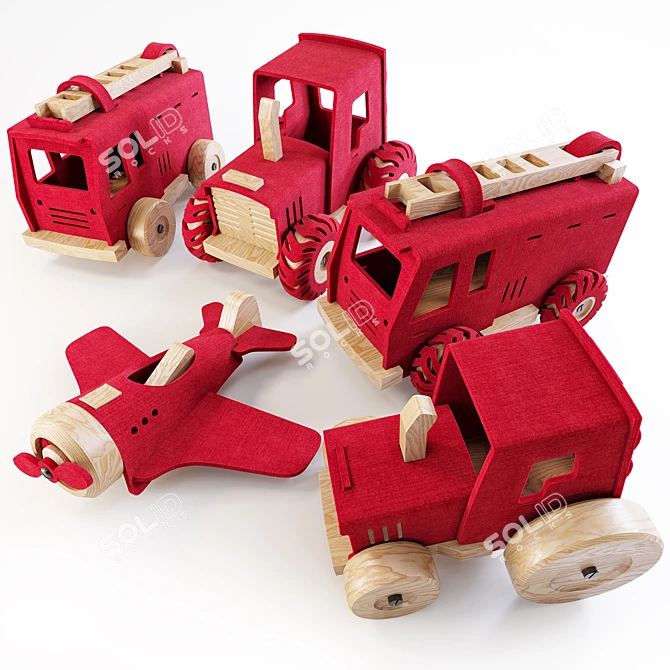 Woolkin Playset: Tractors, Fire Trucks, and Plane 3D model image 1