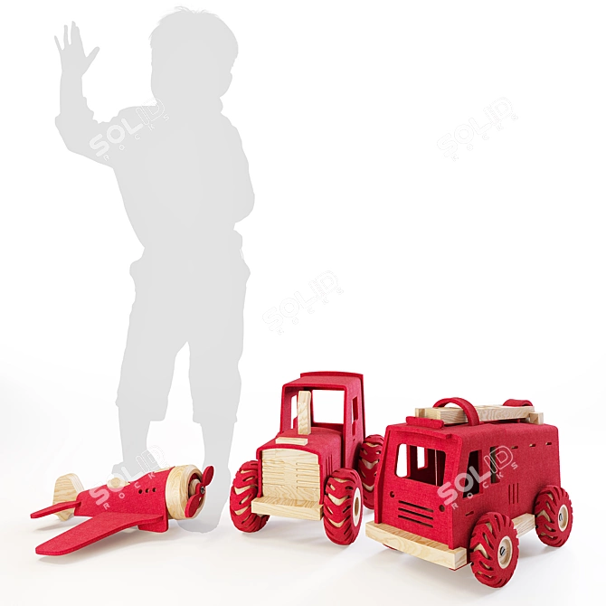 Woolkin Playset: Tractors, Fire Trucks, and Plane 3D model image 2