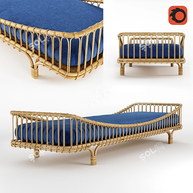 Vintage Rattan Daybed by Vittorio Bonacina 3D model image 1