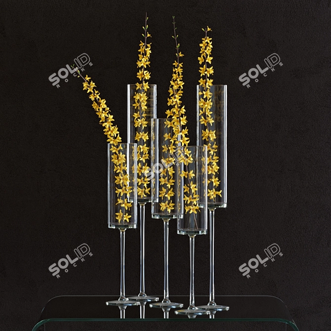 Forsythia Floral Trio: Accent Decor Vases 3D model image 1