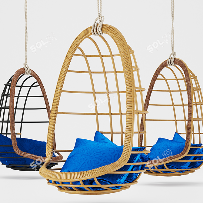 Bohemian Rattan Hanging Chair 3D model image 1