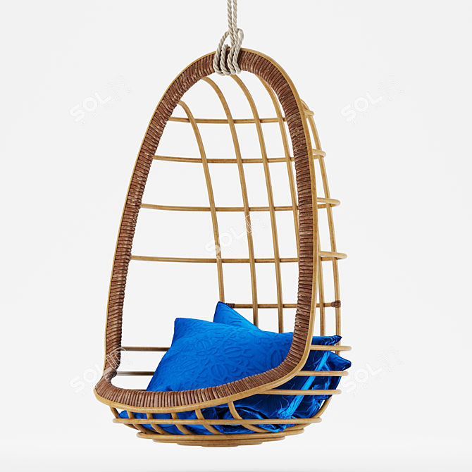 Bohemian Rattan Hanging Chair 3D model image 3