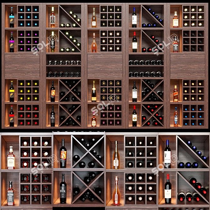 Elegant Wine Shelv: Merlot, Cabernet, Whiskey 3D model image 1