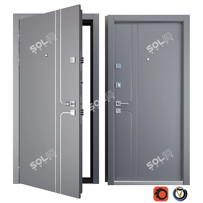 Vista Entrance Metal Door: Modern, Secure, Durable 3D model image 1