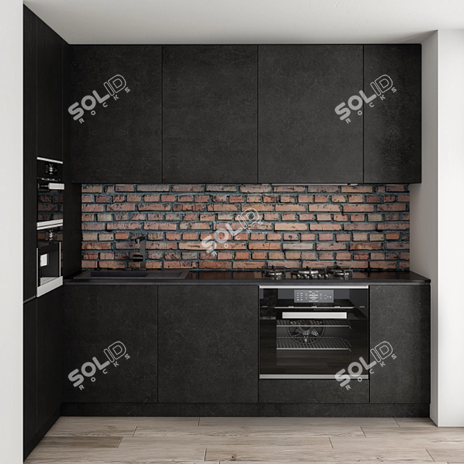 Sleek Brick Wall Kitchen 3D model image 1
