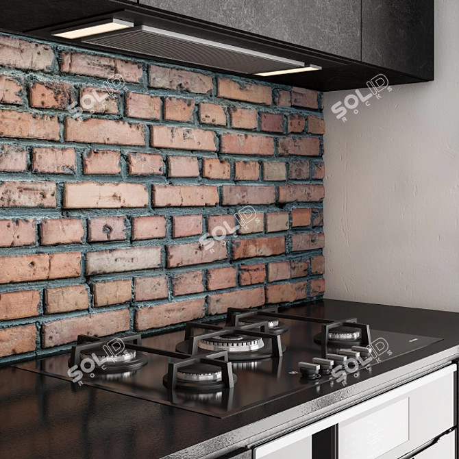 Sleek Brick Wall Kitchen 3D model image 2