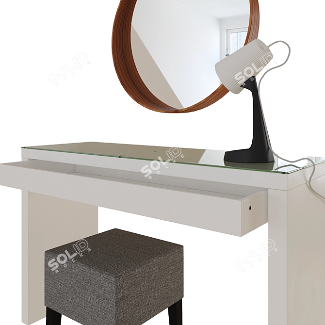 Sleek White Dressing Table Set 3D model image 2