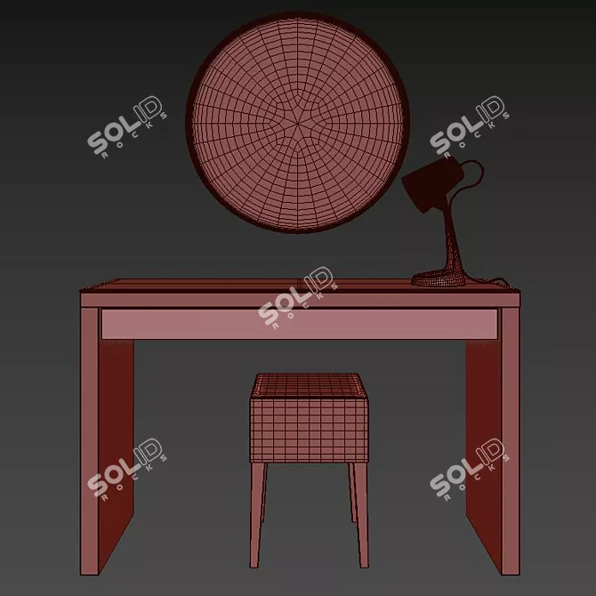 Sleek White Dressing Table Set 3D model image 3