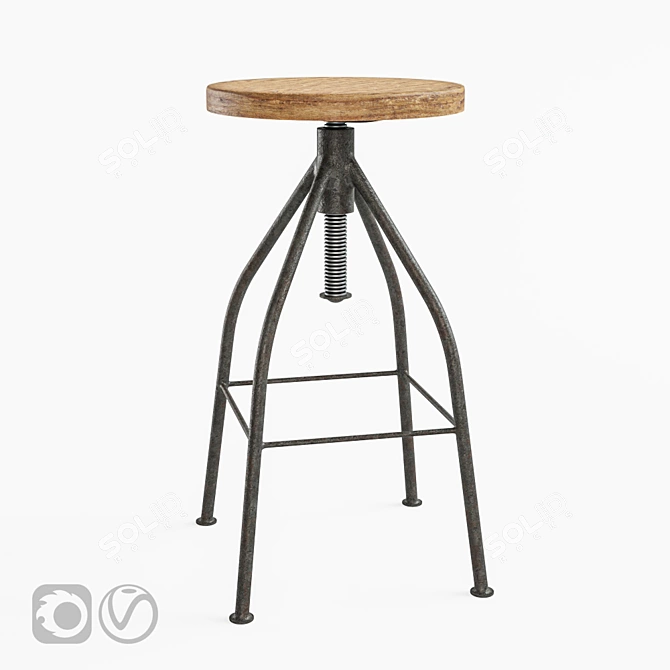 Dalvin Metal and Oak Adjustable Pub Stool 3D model image 1