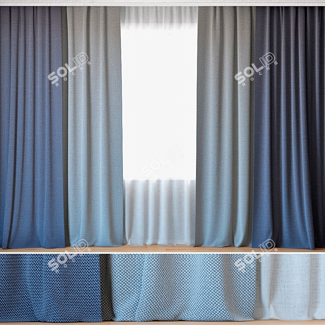 Elegant Curtain Set with Tulle 3D model image 1