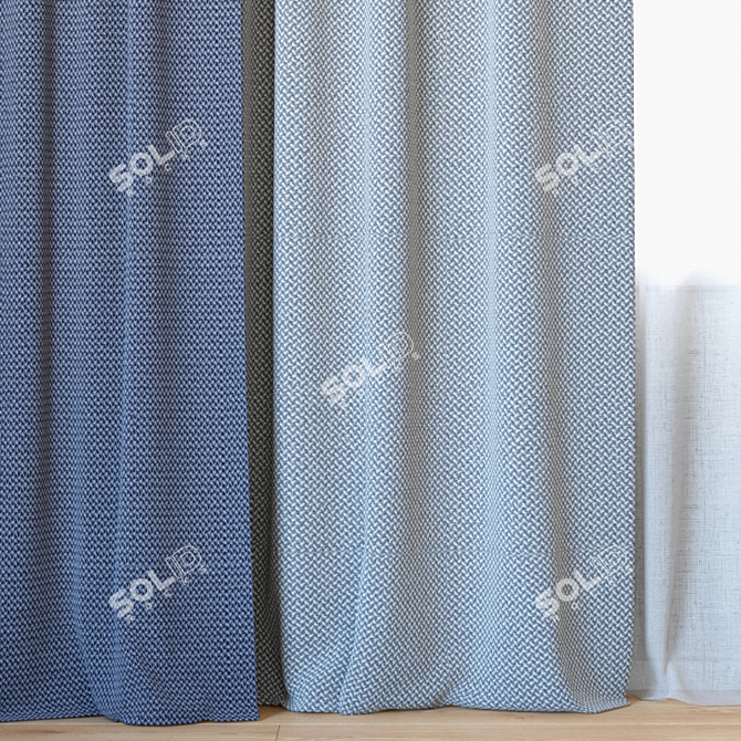 Elegant Curtain Set with Tulle 3D model image 2