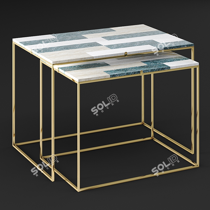 Golden Mosaic Marble Table Set 3D model image 1