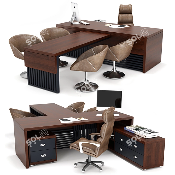 Executive Office Desk and Cabinet - 2300x3700x750mm Desk, 470x1665x2150mm Cabinet 3D model image 1