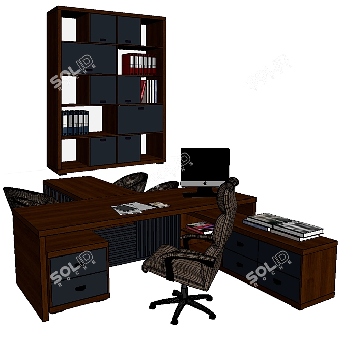 Executive Office Desk and Cabinet - 2300x3700x750mm Desk, 470x1665x2150mm Cabinet 3D model image 3