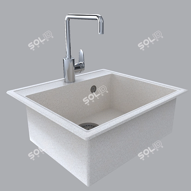 Luxury Stone Sink with Mixer 3D model image 1