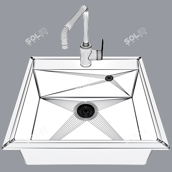 Luxury Stone Sink with Mixer 3D model image 3