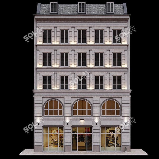 Parisian Façade: Charming Building with IES Lighting 3D model image 2