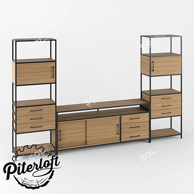 Rustic Loft Reiner Wall Unit 3D model image 1