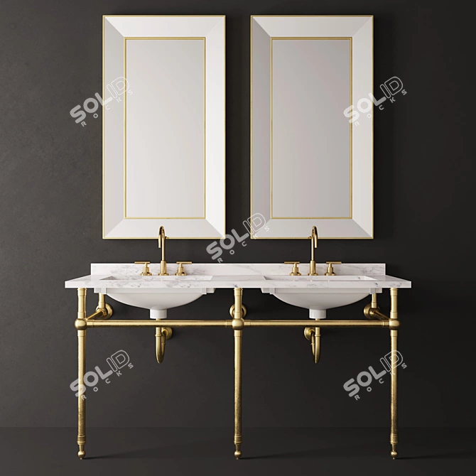 Gramercy Metal Double Washbasin 3D model image 1