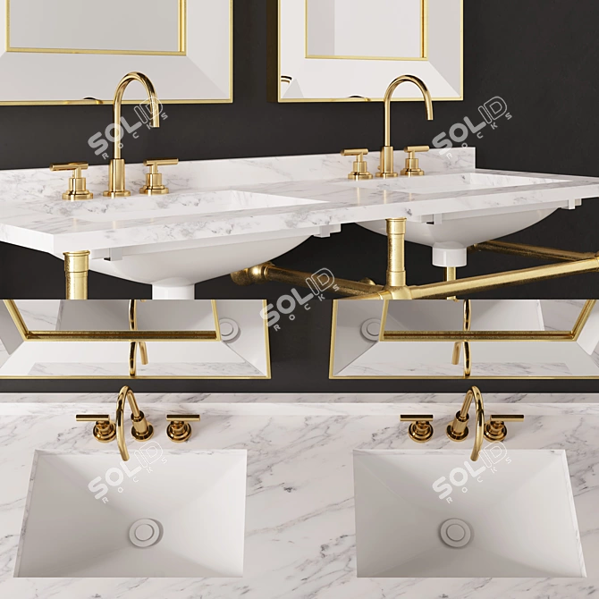 Gramercy Metal Double Washbasin 3D model image 2