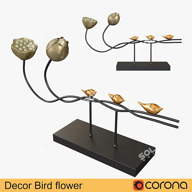 Elegant Bird and Flower Decor 3D model image 1