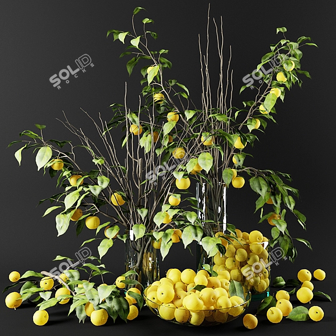 Chinese Apple Tree Bouquet with Yellow Apples 3D model image 2