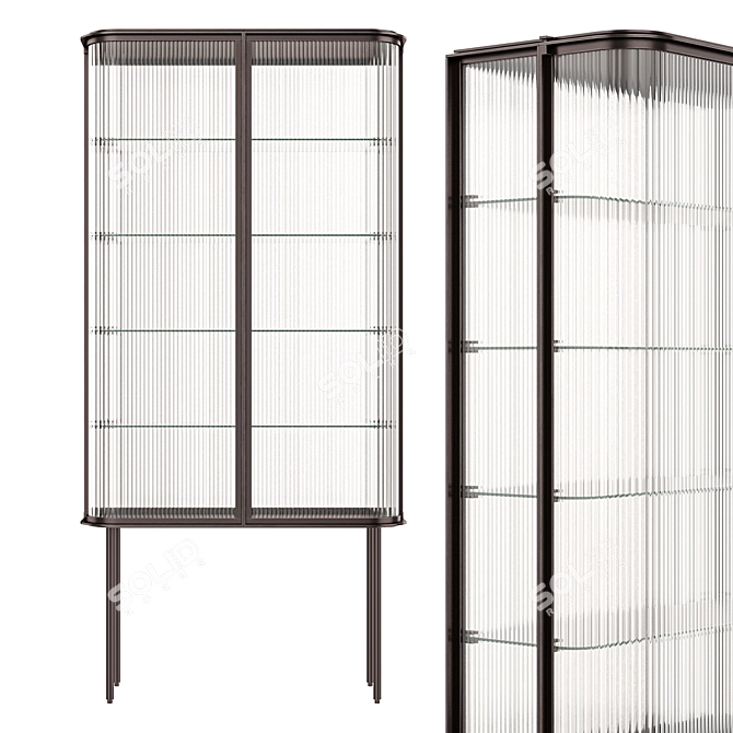 Sleek Brass & Ribbed Glass Cabinet 3D model image 1