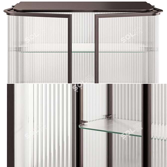 Sleek Brass & Ribbed Glass Cabinet 3D model image 2