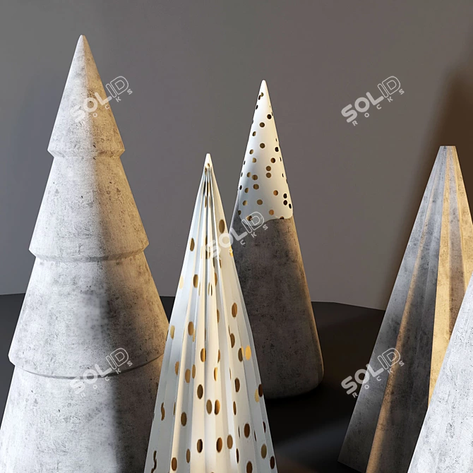 Concrete Candlestick & Christmas Tree Set 3D model image 2