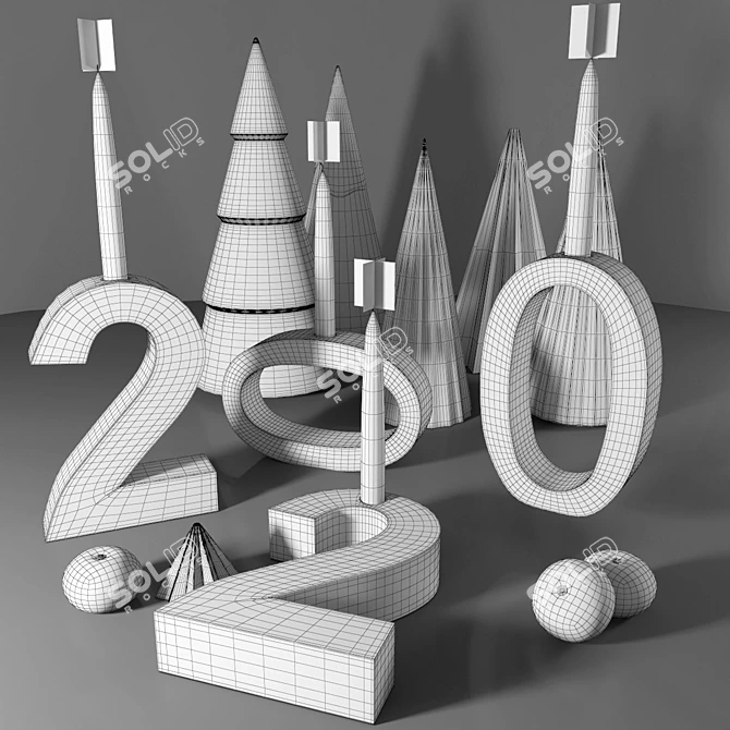 Concrete Candlestick & Christmas Tree Set 3D model image 3