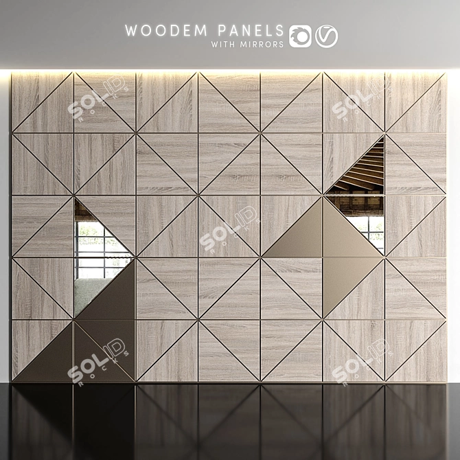 Reflective Wood: Stylish Panels with Mirrors 3D model image 1
