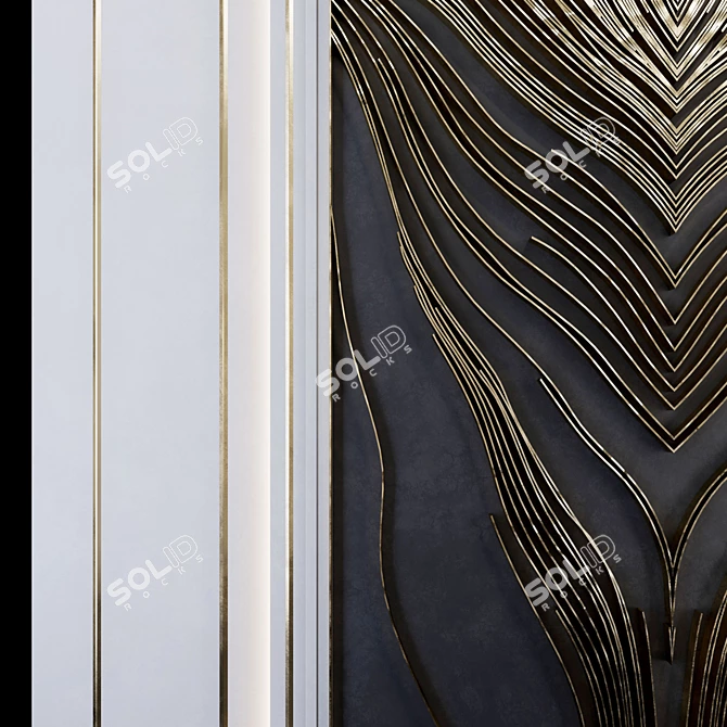 Modern Metal Wall Panel Waves 3D model image 2