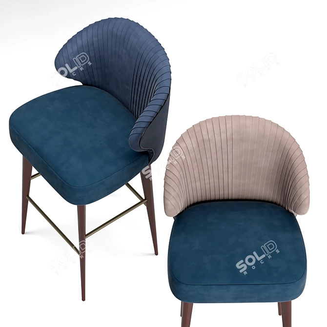 Elegant Canyon Bar Chair: Velvet Upholstery, Walnut Legs 3D model image 2