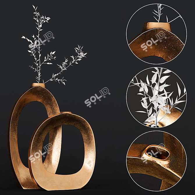 Brass Ring Vases: Elegant Home Decor 3D model image 1