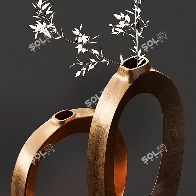 Brass Ring Vases: Elegant Home Decor 3D model image 2