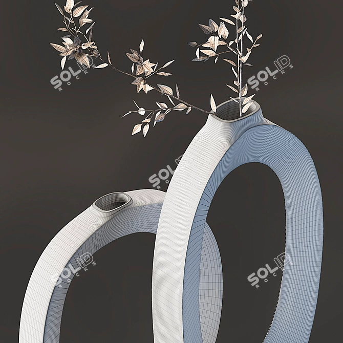 Brass Ring Vases: Elegant Home Decor 3D model image 3