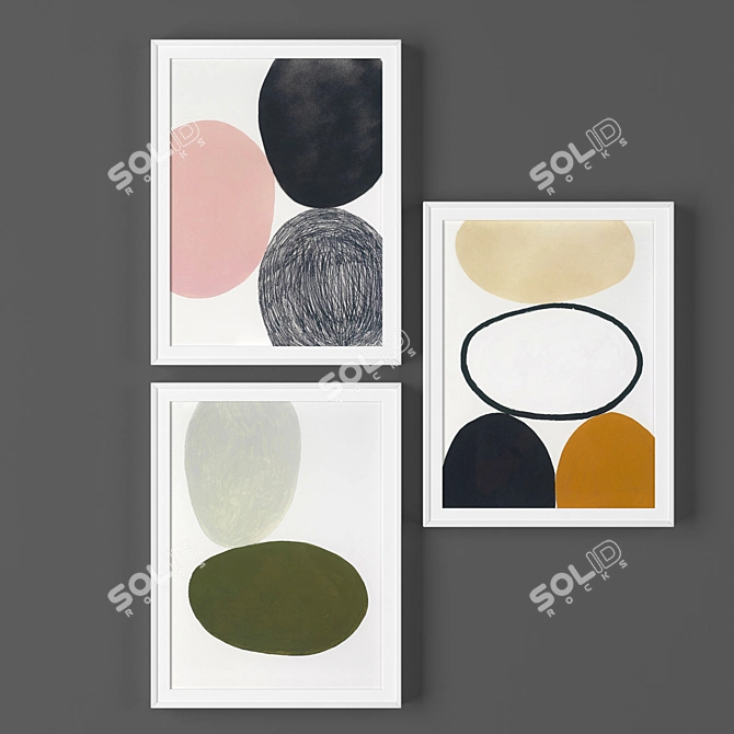 3-Frame White Paintings 3D model image 1