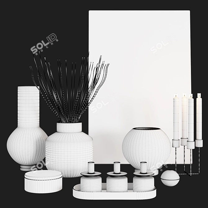 Glass Decor Set: Box, Candleholder, Vase 3D model image 2