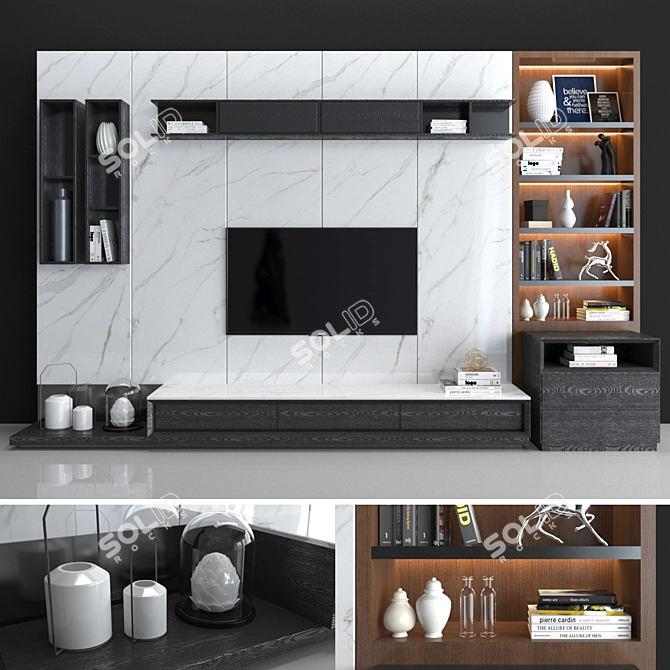 Marble TV Set with Vase 3D model image 1