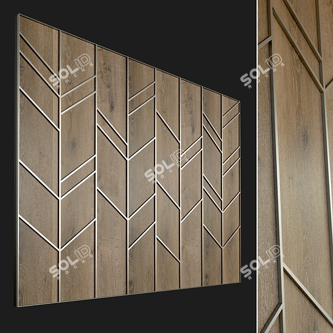 Wooden Wall Panel with Metal Frame 3D model image 1