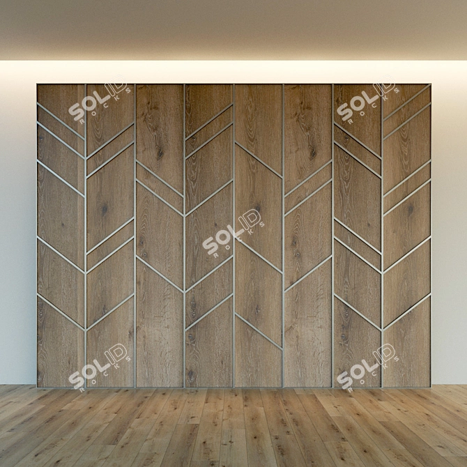 Wooden Wall Panel with Metal Frame 3D model image 3