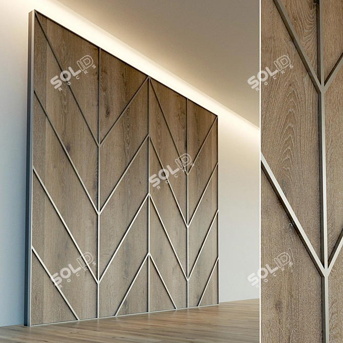 Wooden 3D Wall Panel with Metal Frame 3D model image 3