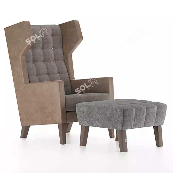 Luxurious Wingback Armchair & Ottoman 3D model image 1