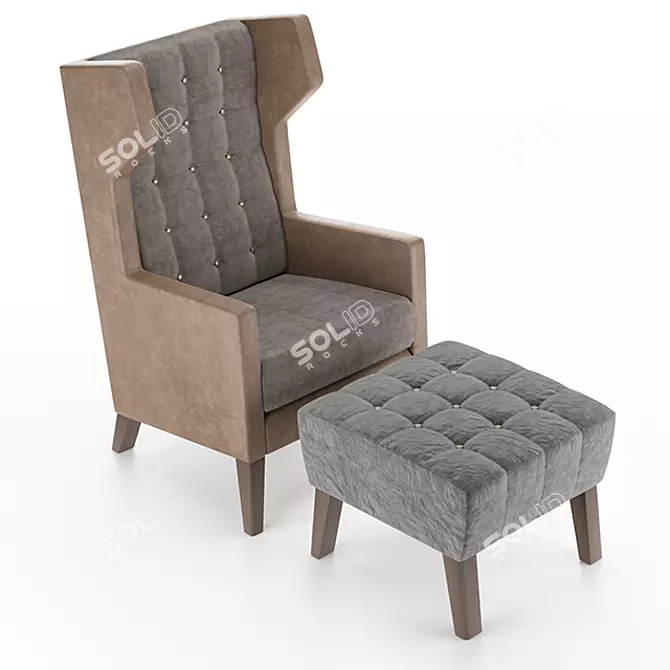 Luxurious Wingback Armchair & Ottoman 3D model image 2