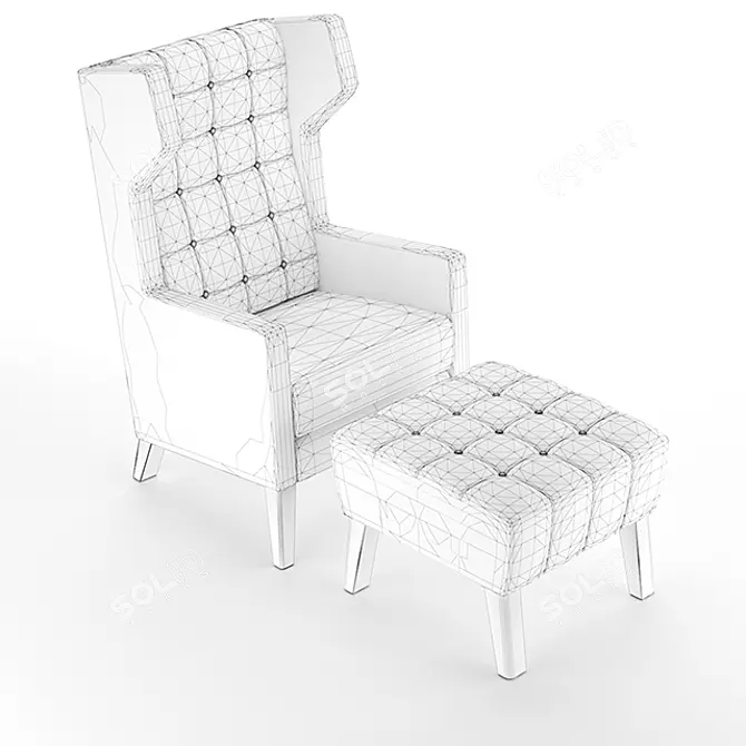 Luxurious Wingback Armchair & Ottoman 3D model image 3