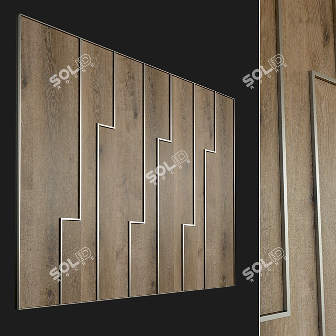 Wooden 3D Wall Panel with Metal Frame - High-Resolution Texture 3D model image 1