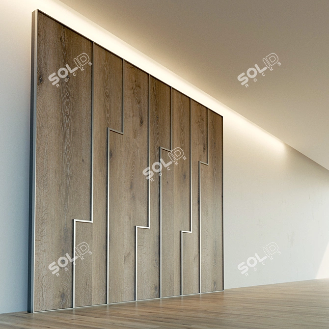 Wooden 3D Wall Panel with Metal Frame - High-Resolution Texture 3D model image 2