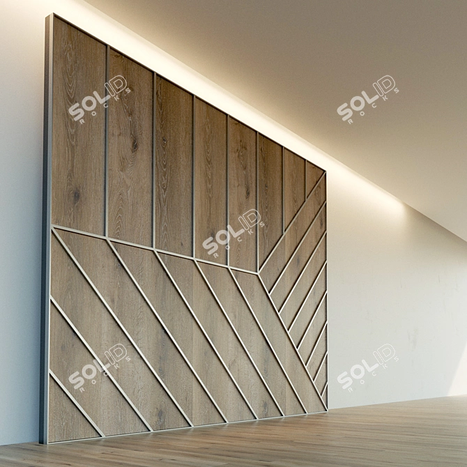 Wooden Decorative Wall Panel 3D model image 2