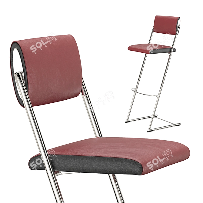 Sleek Leather Bar Stool 3D model image 1