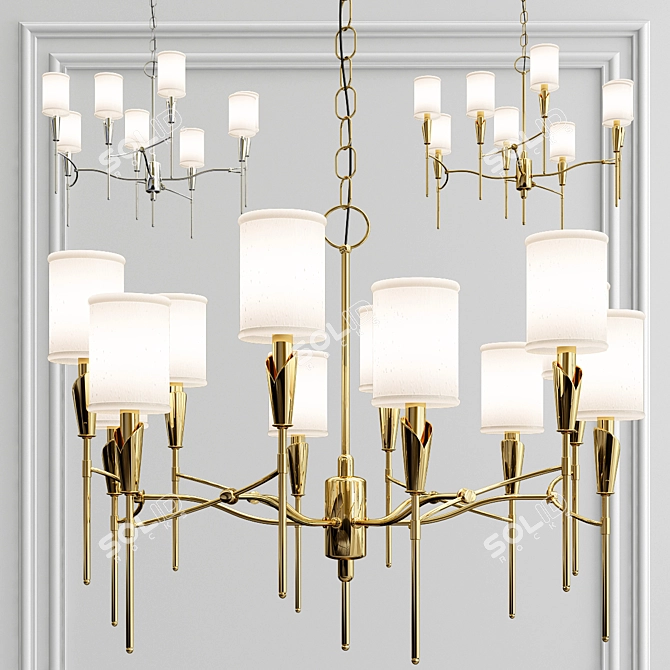 Elegant Brass and White Chandelier 3D model image 1